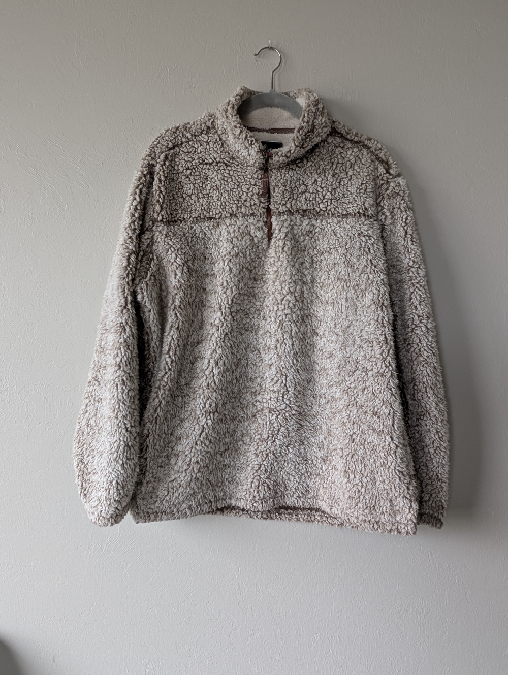 Grizzly Sherpa Quarter-Zip Pullover Cozy Gray Brown Tan Jacket Warm Size Large